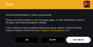 Red Dead Redemption 2 PC exited unexpectedly fix reported