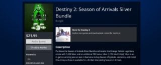 Destiny 2: Season of Arrivals listed on the PlayStation Store