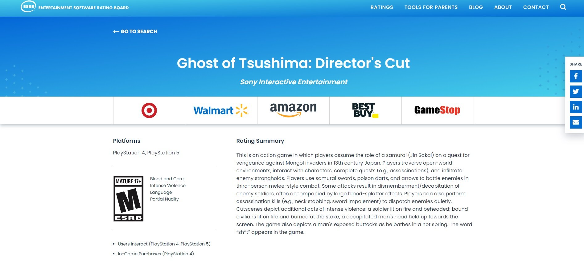 Ghost of Tsushima Director's Cut Gets Age Rating for PS5, PS4