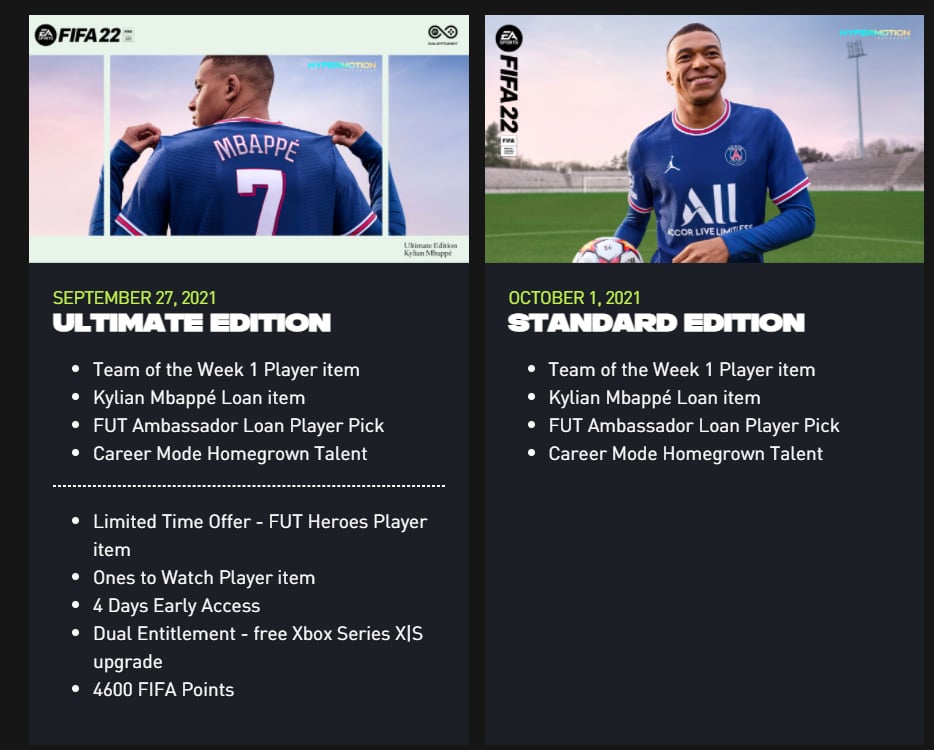 FIFA 21 Ultimate, Champions and Standard edition pre-order price