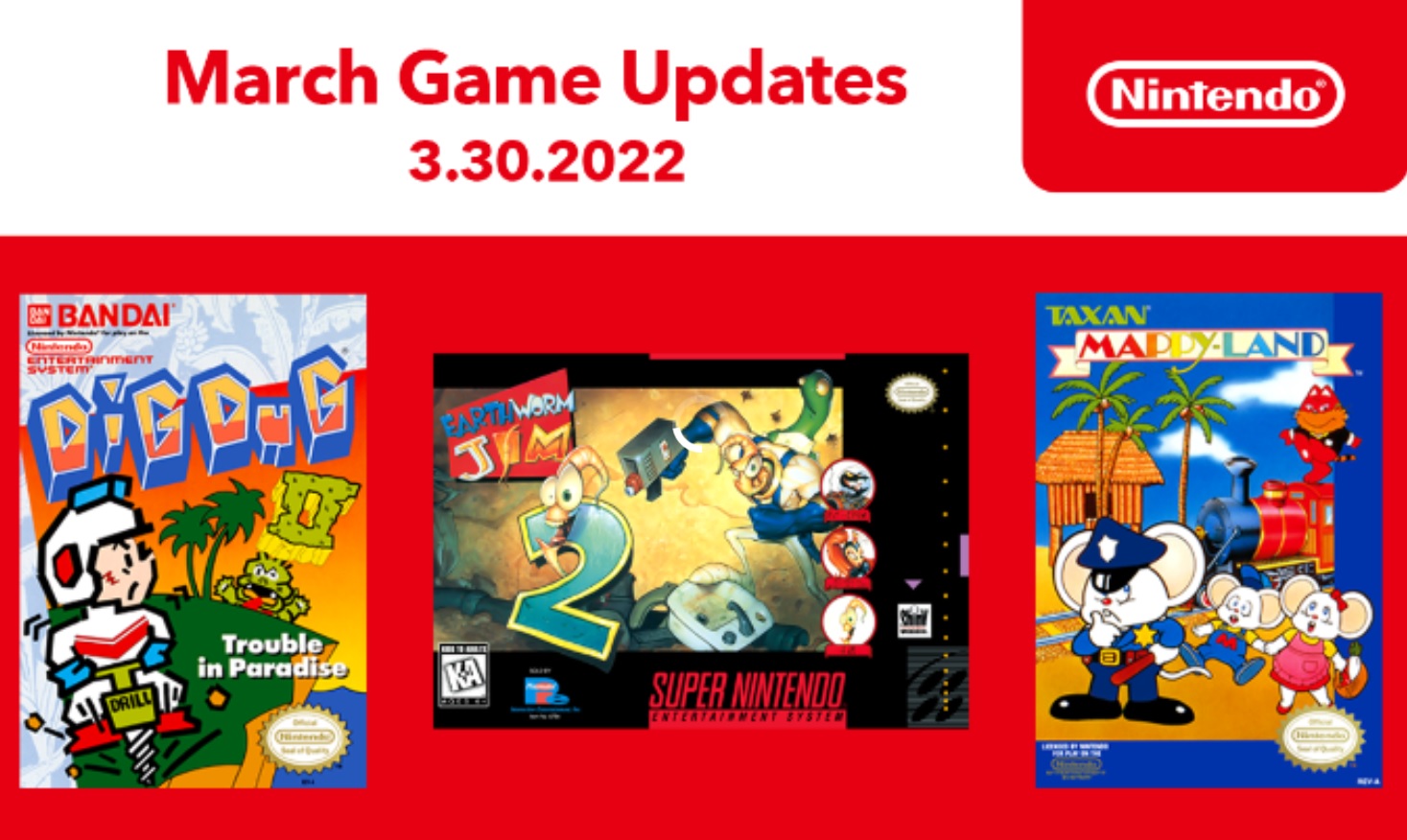 Nintendo Switch Online adds Earthworm Jim 2, Mappy-Land, Dig Dug II