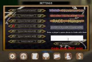 The Settings menu in YBA.