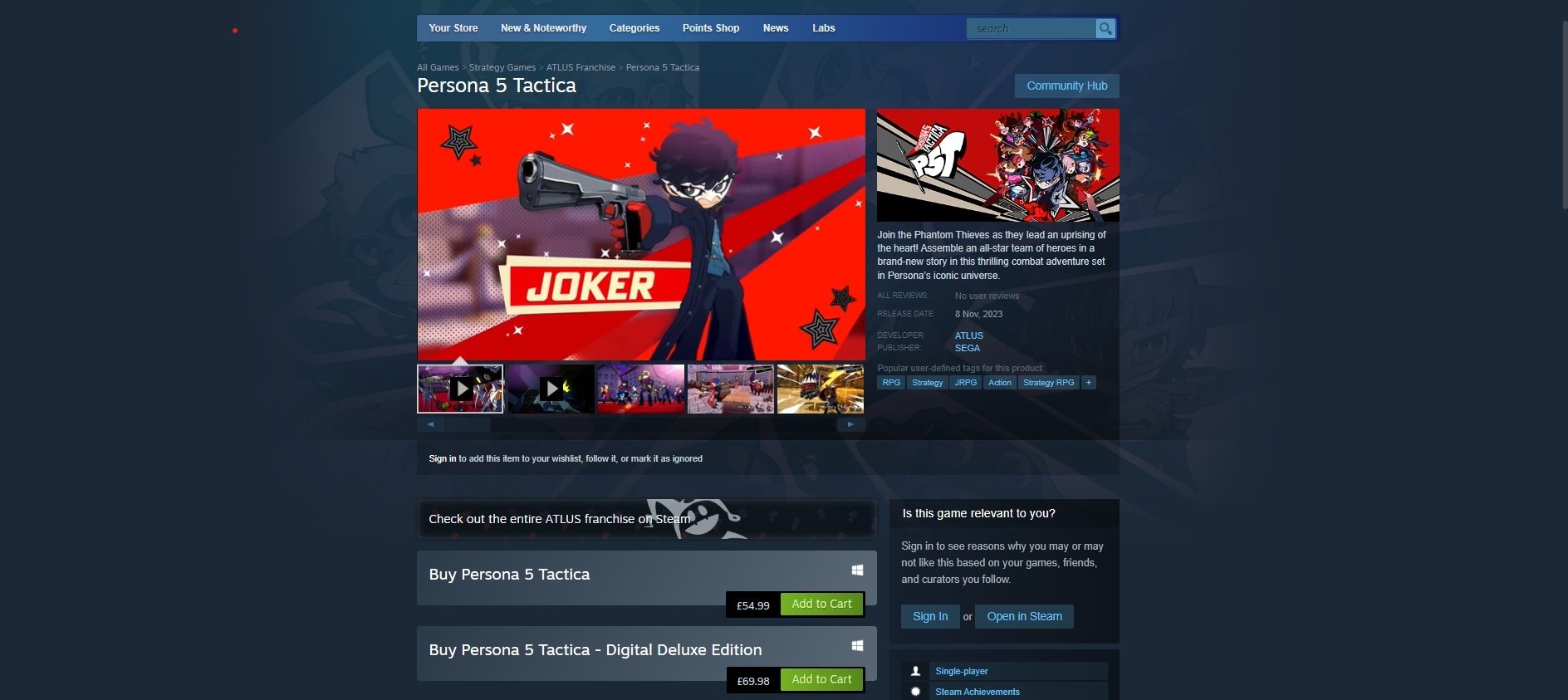 Buy Persona 5 Tactica - Digital Deluxe Edition Steam