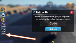 A screenshot showing how to redeem Gym League codes in Roblox.