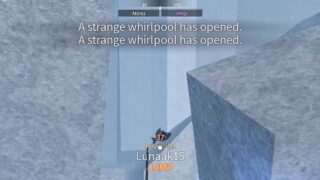 A notice informing players that a strange whirlpool has appeared in Fisch.