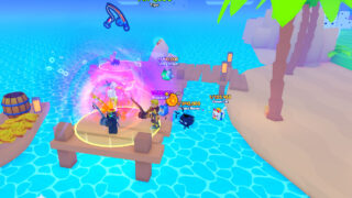 Three players fishing together in Pets Go.