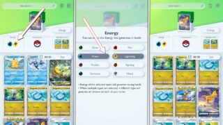 Selecionando energia personalizada para um deck no Pokémon TCG Pocket.