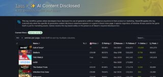 A screenshot of the SteamdB website and its AI content label.