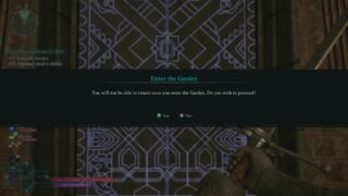 A screenshot of the player entering the garden in declared.