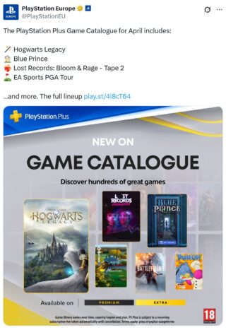 PlayStation More Extra and Premium games for April include Hogwarts Legacy and Blue Prince