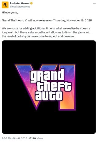 Grand Theft Auto 6 kembali diundur hingga akhir tahun 2026