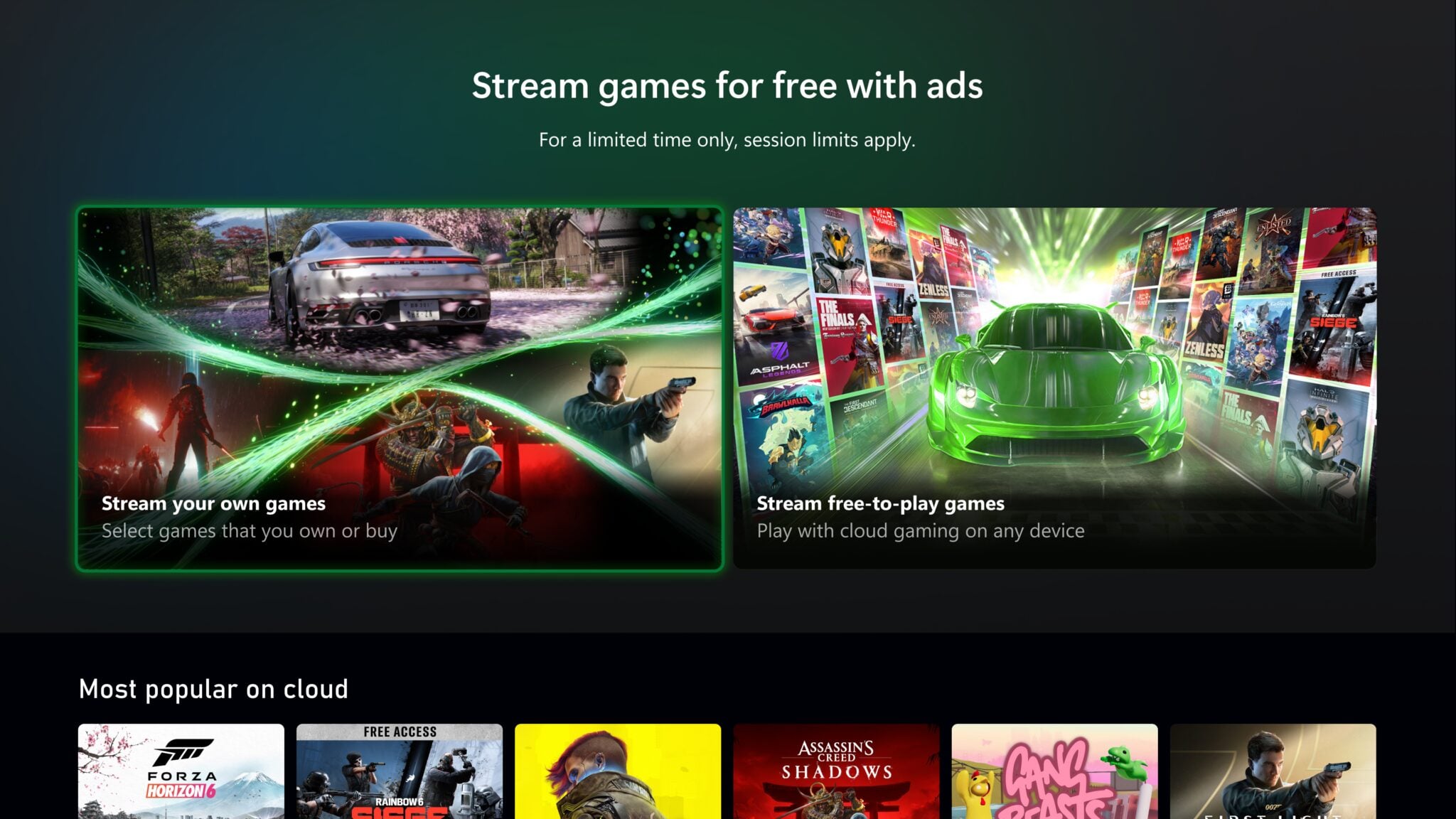 Xbox has started testing the option to stream games for free with ads at the start