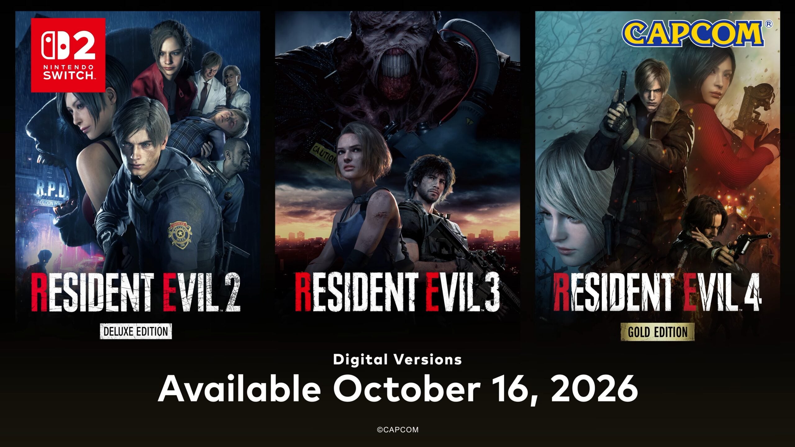 Capcom has announced that the remakes of Resident Evil 2, 3 and 4 are coming to Switch 2 next month